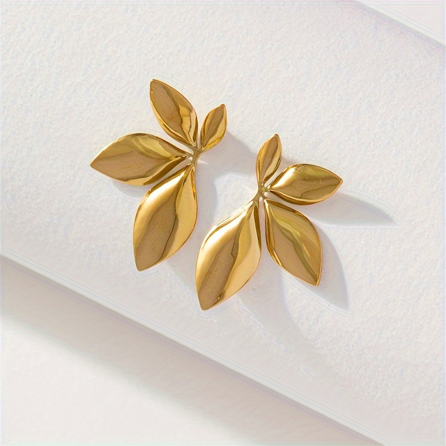 Leaf Petal Copper Stud Earrings Vintage Retro Look Women Accessory